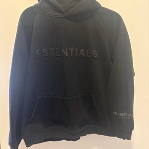 Essentials Black Embossed Logo Hoodie